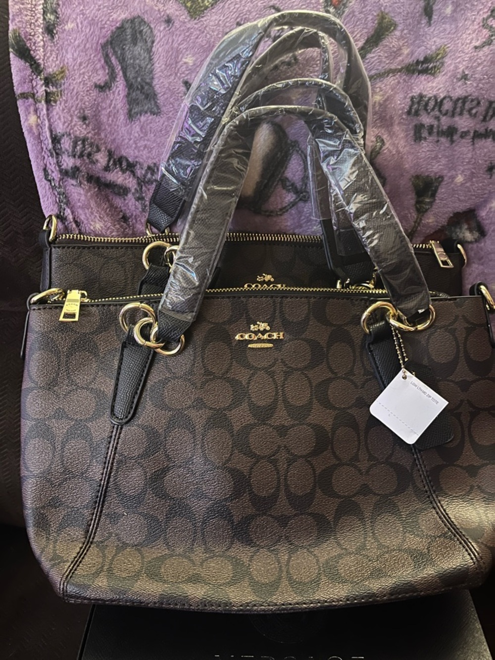 Coach Brown Signature Canvas Double-Zip Satchel only 1